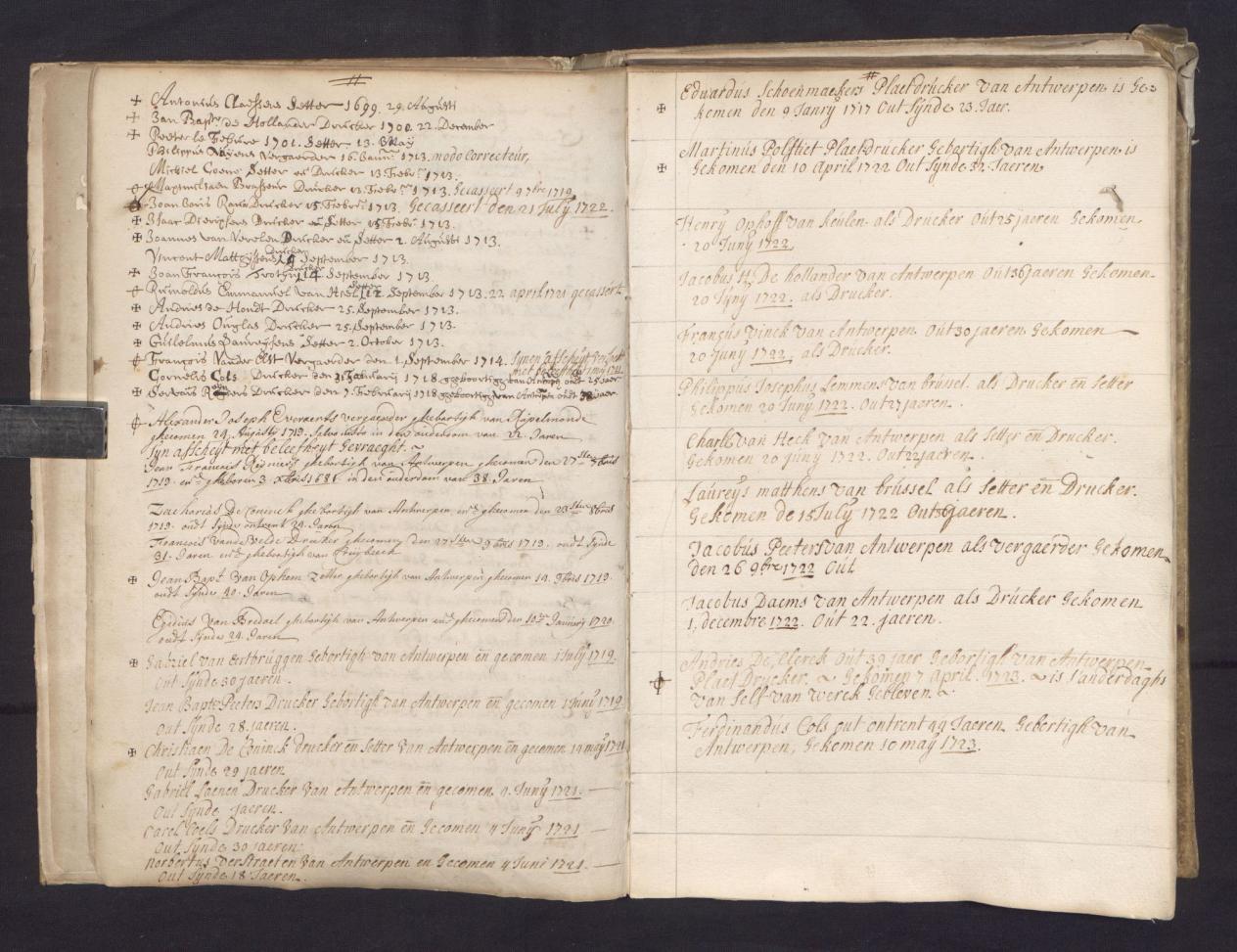 Archief Officina Plantiniana, Ledenlijst van de ziekenbus van de Kapel van de Officina Plantininia met rechts de zes gerekruteerde kandidaten, Museum Plantin-Moretus, Antwerpen