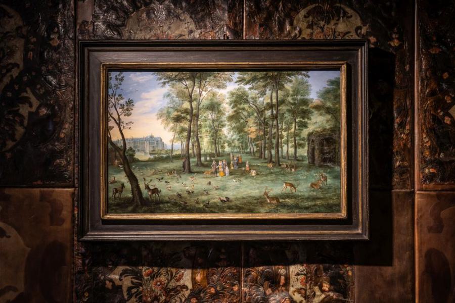 De aartshertogen Albrecht en Isabella in de tuin van hun kasteel op de Coudenberg te Brussel, Jan I Brueghel | bruikleen uit het Rubenshuis