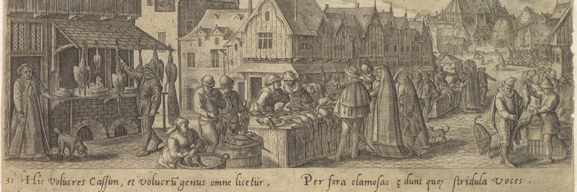 Philip Galle, https://www.wikidata.org/wiki/Special:EntityData/Q999233.rdf, Stadsgezicht met hoenderkraam, PK.OP.07601, Collectie Stad Antwerpen, Museum Plantin-Moretus